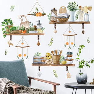 厨房玻璃墙面装饰墙贴纸盆栽隔板挂件防水橱柜自粘餐厅房门贴画