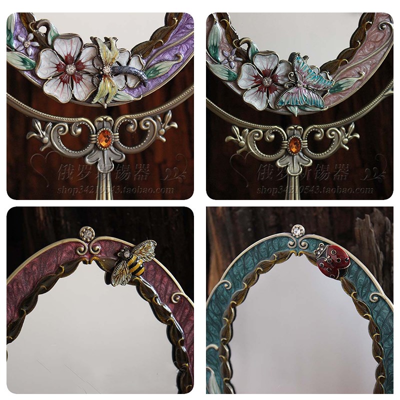 欧式田园台式公主镜金属复古轻奢双面创意梳妆镜卧室美容化妆镜子