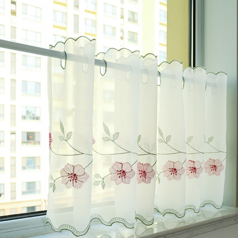 田园刺绣咖啡帘半帘蔷薇花短帘橱柜帘窗帘隔断帘门帘遮挡帘