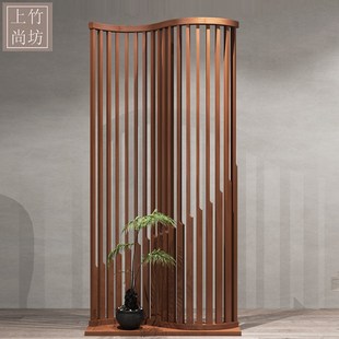 竹实木弧形屏风隔断办公展厅酒店镂空隔栅侘寂风家用异形入户玄关