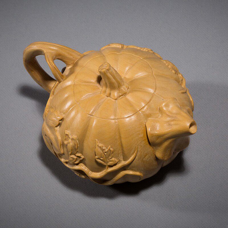 小叶黄杨木雕实木把玩文玩手把件雕刻手工艺品茶壶茶宠南瓜壶
