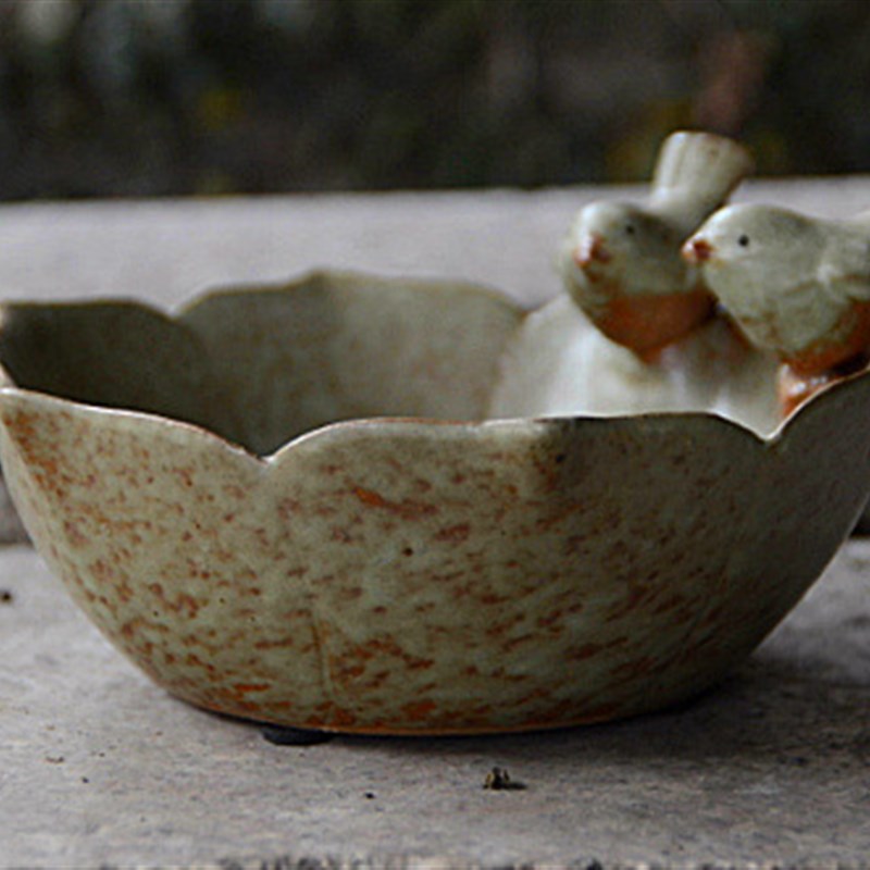 满5元】陶瓷花盆 水果盘 高温窑变多肉盆拼盘 小鸟