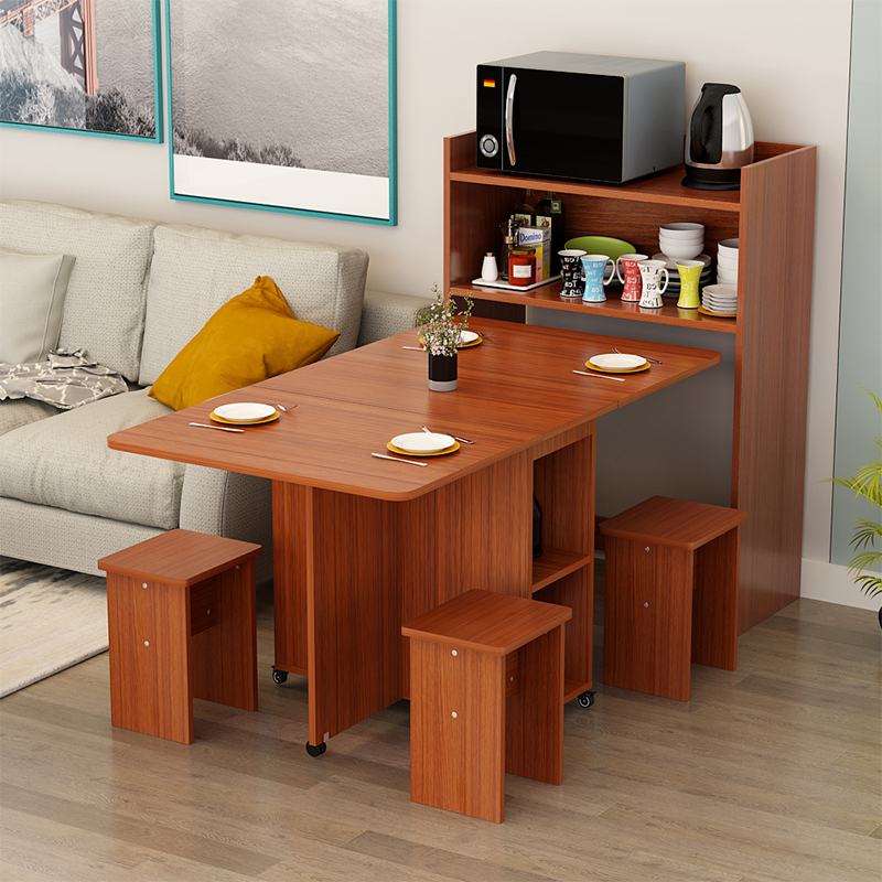 餐桌小户型家用可移动折叠餐桌边柜现代长方形伸缩吃饭桌