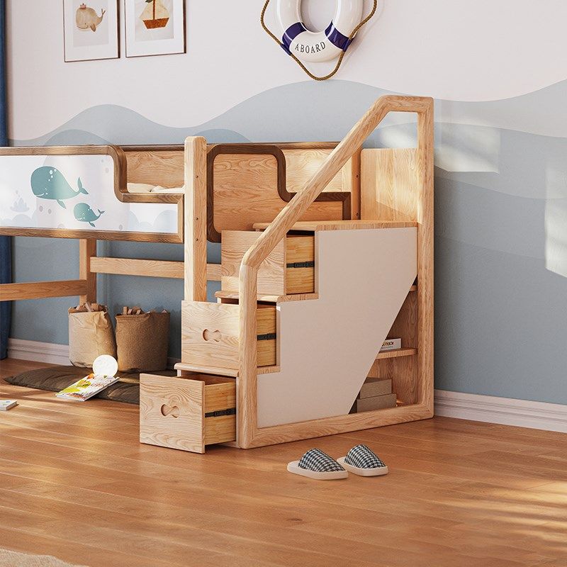 优漫居白蜡木中高床儿童实木男孩女孩半高床小户型带梯柜,住宅家具,半高床,淘宝优惠券,粉丝福利购,淘宝优惠卷