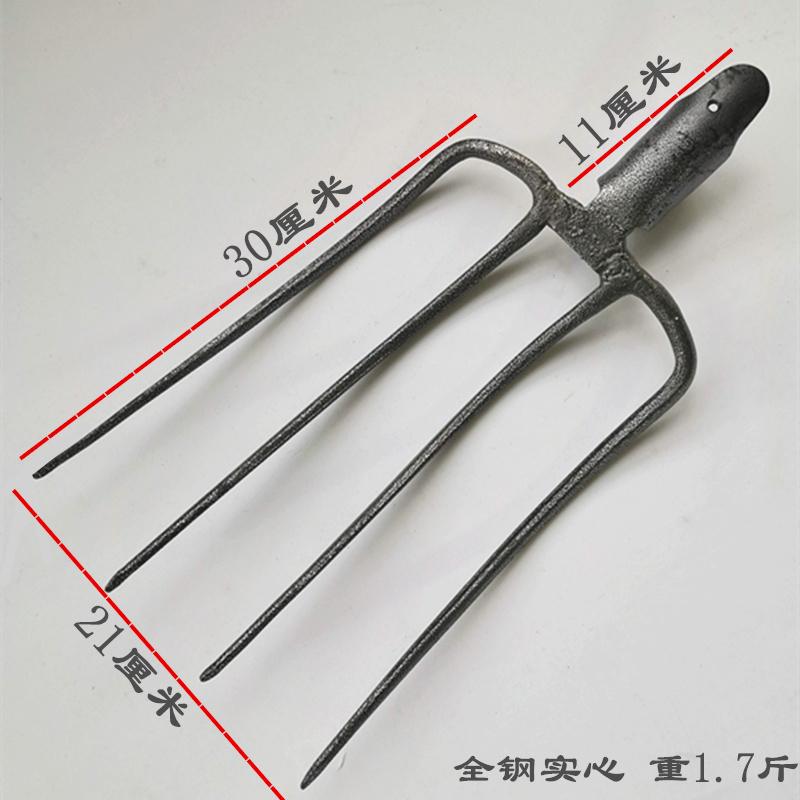 全钢实心四股叉草叉子泥叉粪叉子加铁钢叉垃圾铲四齿叉农具五齿叉