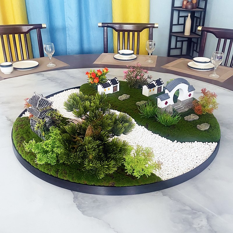 餐桌转盘中间摆件高端酒店桌花餐厅电动圆桌装饰景观摆花台面盆景