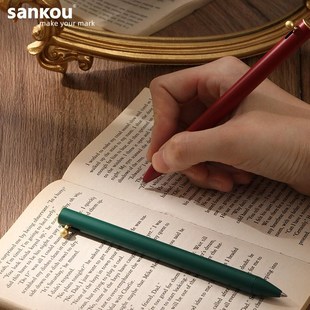 三口JZ重手感签字笔商务高档按压笔复古笔中性笔金属铜杆刻字