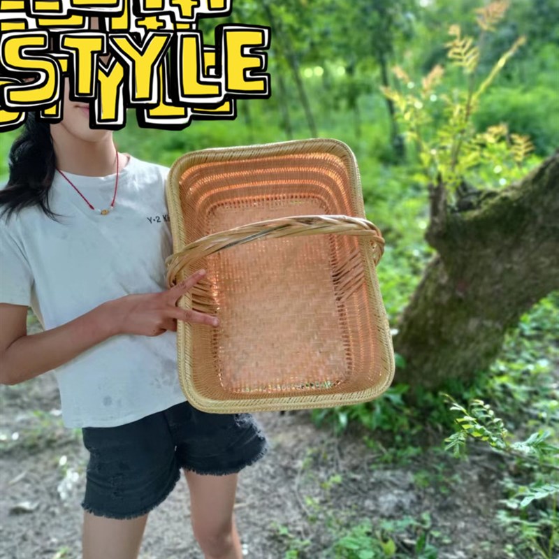 手工精品竹编 提篮 菜篮 竹筐 手提篮 水果篮 环保篮子 竹篮 无孔