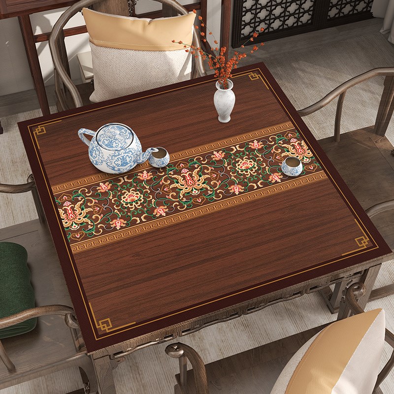 中式方桌布防水防油免洗正方形餐桌垫茶几八仙桌皮革自动麻将桌垫