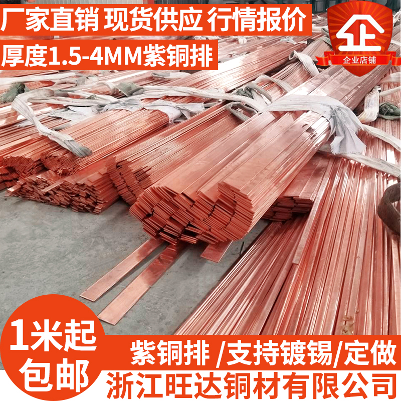 T2紫铜排扁条T镀锡母线排TMY 纯红铜条方块板汇流排加工接地铜排