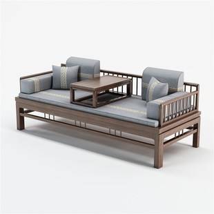 新老榆木实木罗汉床现代小户型客厅抽拉式推拉沙发床两用