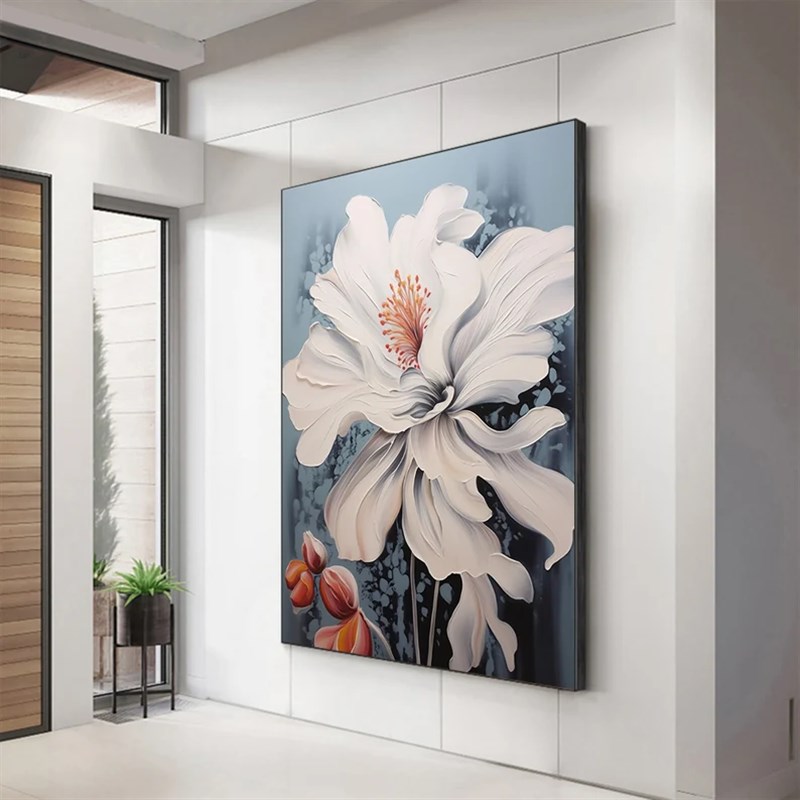 大芬村手绘油画现代简约轻奢抽象花卉肌理客厅装饰画高级玄关挂画图片