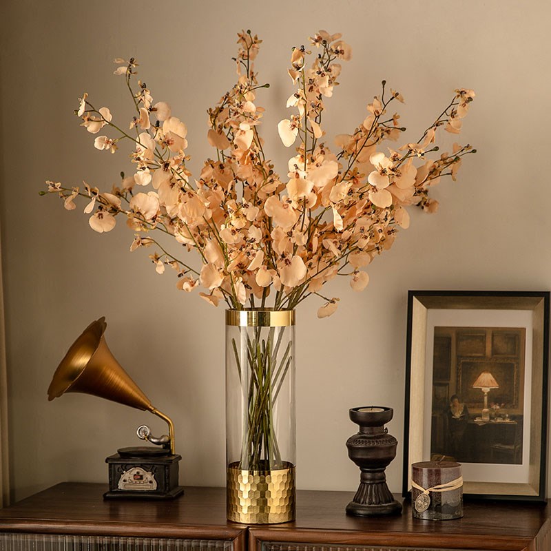 跳舞兰蝴蝶兰迎春花假花仿真花永生花餐厅餐桌干花插花瓶摆件花艺