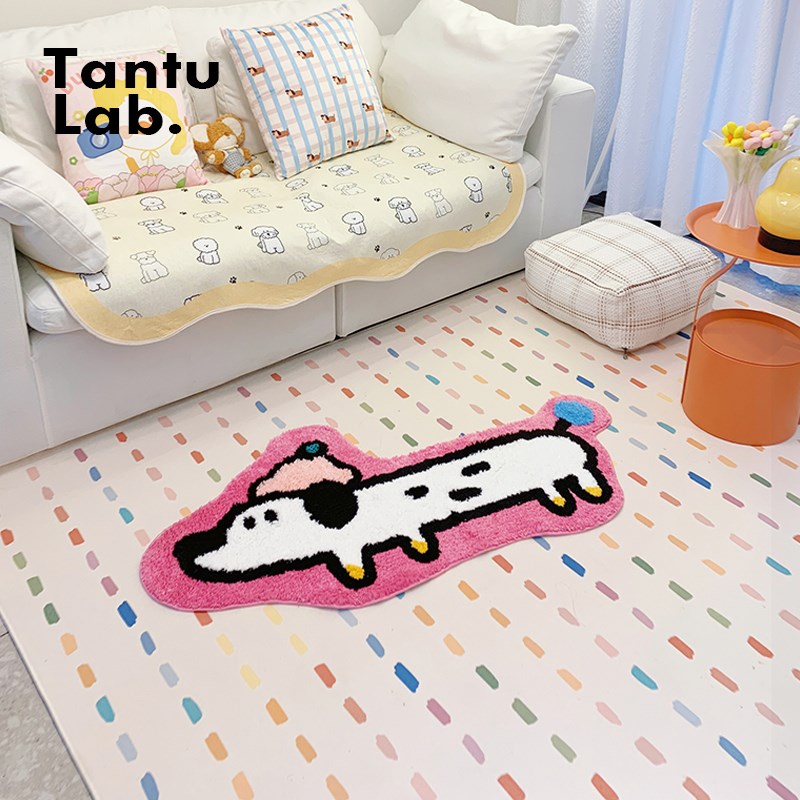多巴胺粉色小狗地毯植绒保暖客厅地垫可爱卧室床边毯TANTU研究所