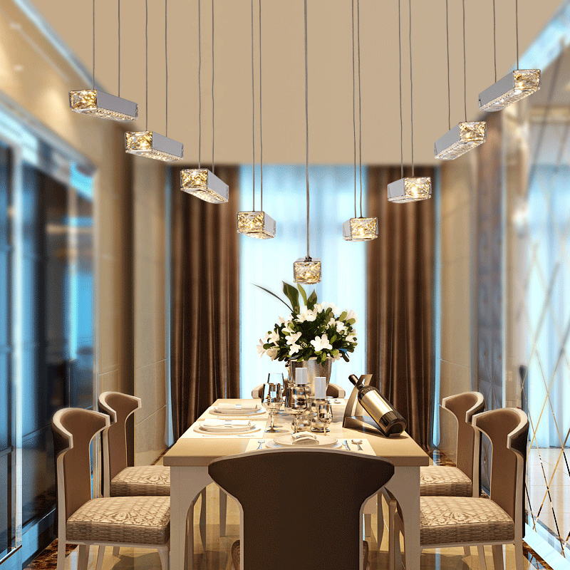 LED水晶灯具餐厅客厅简约现代长方形卧室书房三头创意个性餐吊灯