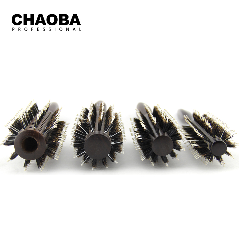 CHOB猪鬃毛桃木梳子 吹直发卷发梨花头内扣造型 圆筒滚梳