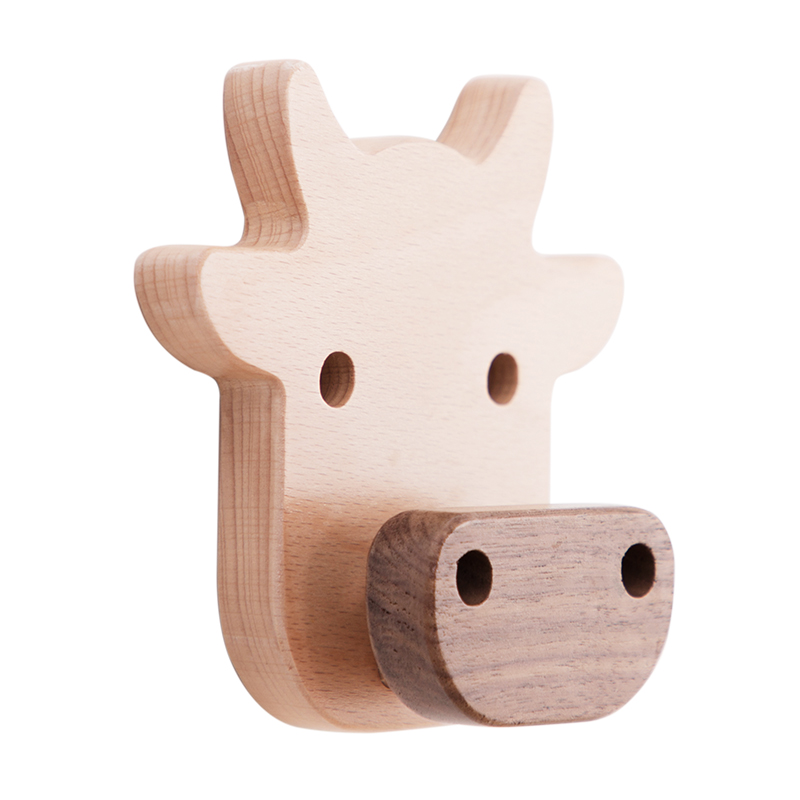 点造可爱动物装饰挂钩实木免打孔生肖礼品衣帽钩墙壁挂儿童房卡通