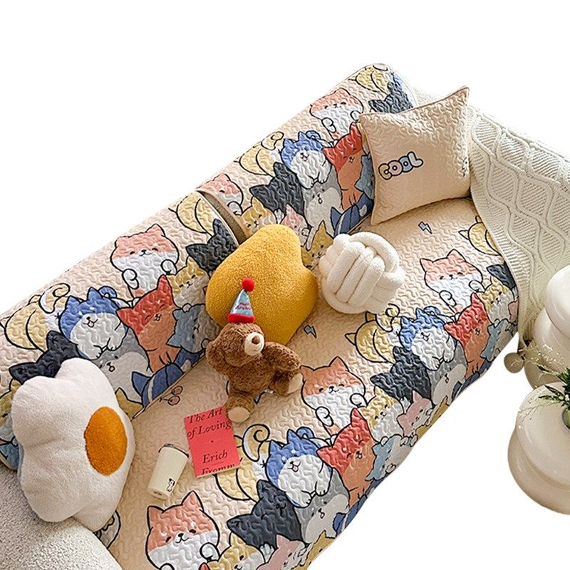 蔓越家 猫了个咪 爱卡通全棉沙发垫坐垫靠背巾沙发罩垫布,居家布艺,沙发垫,淘宝优惠券,粉丝福利购,淘宝优惠卷