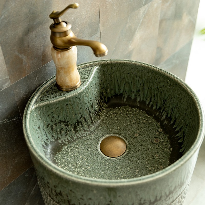 洗手池简易台盆饭店洗手一体立柱式洗脸盆落地卫生间阳台家用柱盆