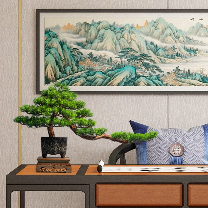 仿真绿植迎客松新客厅方几架电视柜茶室创意装饰品,家居饰品,仿真植物盆景,淘宝优惠券,粉丝福利购,淘宝优惠卷