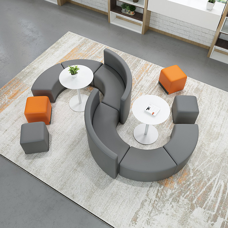 休息洽谈公共区域接待大厅影楼会客休闲弧形办公沙发座椅茶几