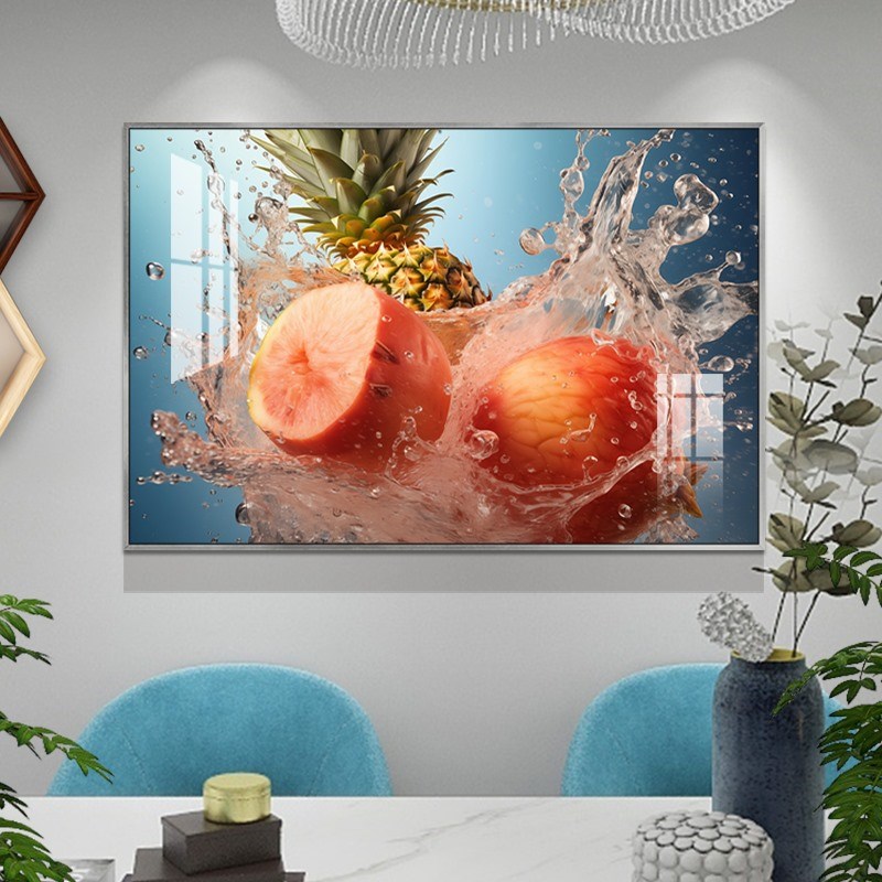 轻奢大气餐厅背景墙装饰画现代简约饭厅挂画新款创意水果艺术壁画图片