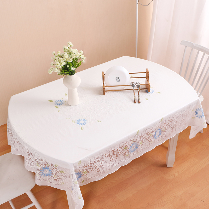 白色台布伸缩折叠桌椭圆形桌布防水防烫餐桌垫蕾丝长椭圆形餐桌布