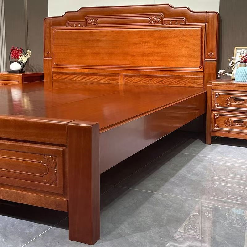 全实木菠萝格木床中式花梨木1.8米双人大床雕花仿古榫卯结构红木