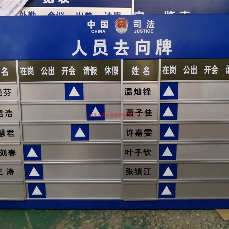 工厂标识牌 单位人员去向牌 铝合金去向牌 烤漆丝印定制