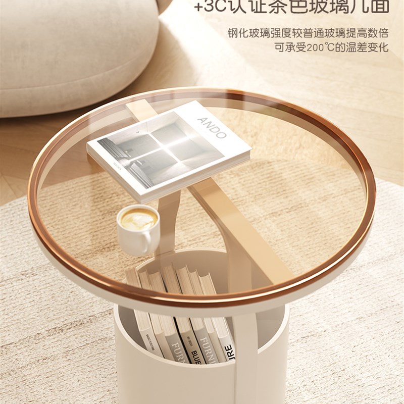 沙发边几轻奢岩板小茶几简易家用小圆桌客厅角几创意收纳小桌子