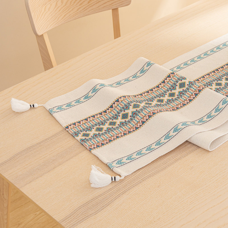 现代棉线编织桌旗茶几桌布茶桌台布餐边柜长条装饰桌巾床旗