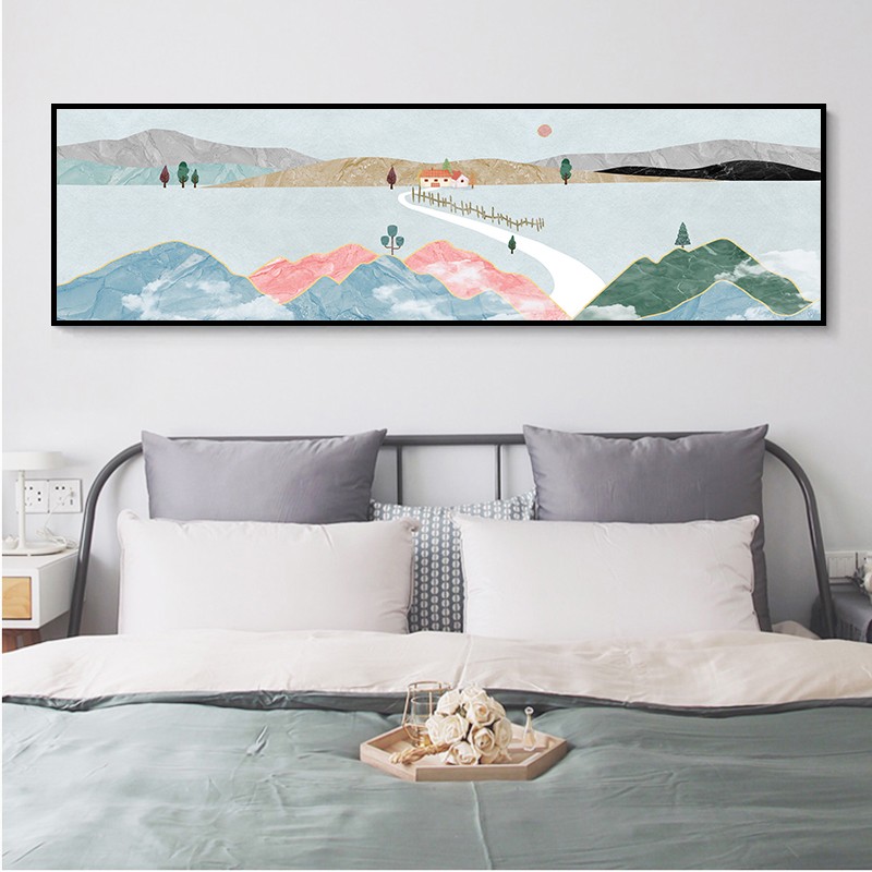 床头画卧室装饰画现代简约温馨客厅创意挂画房间抽象山水酒店壁画图片