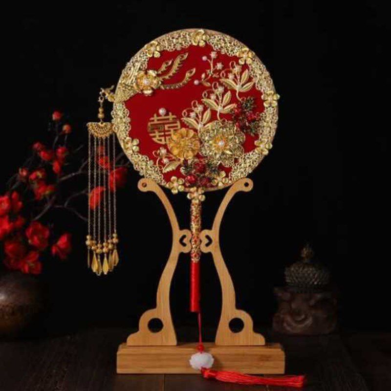 扇子结婚秀禾新婚红色团扇新娘高端中式出嫁喜扇秀和服手扇成品扇