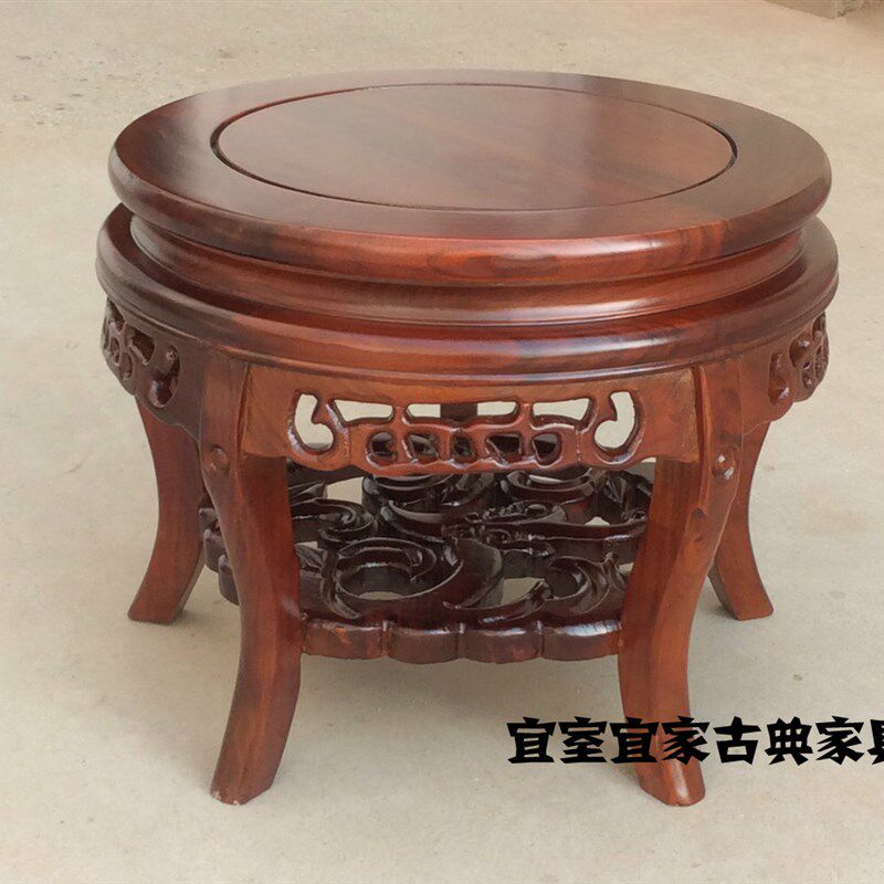 老榆木实木圆形架坐凳鱼缸奇石架盆底座瓶架子墩盆景架