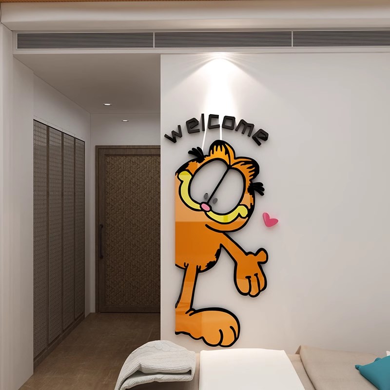 加菲猫电梯间入户门口贴纸楼梯墙面装饰玄关布置一梯一户欢迎回家