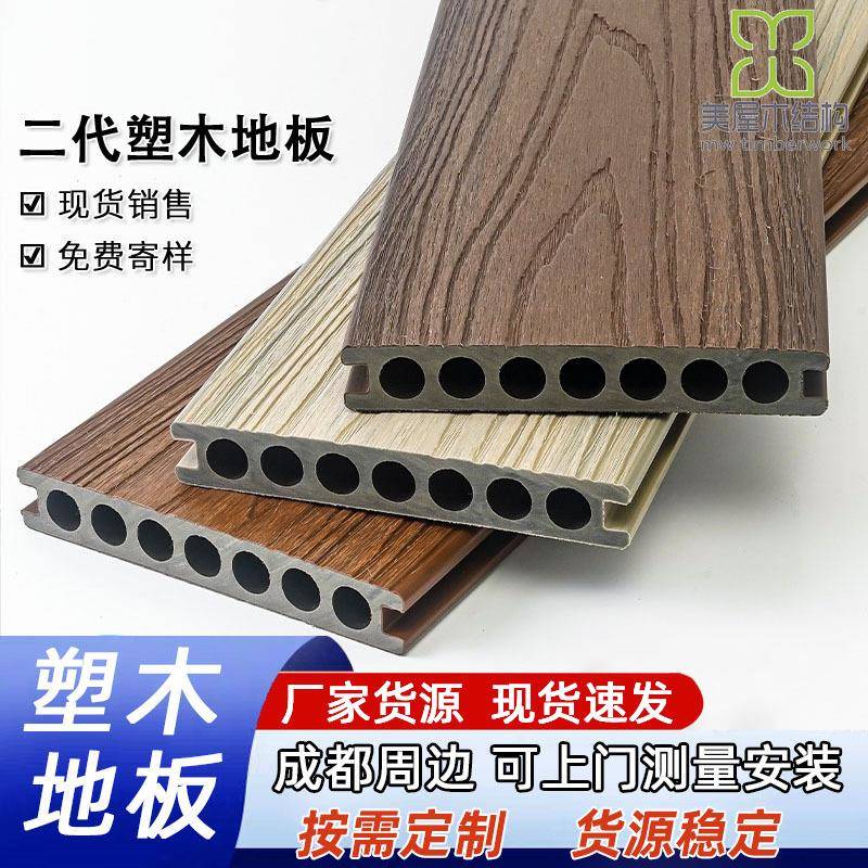 户外塑木地板室外二代直纹压花木塑庭院花园露台阳台龙骨防腐