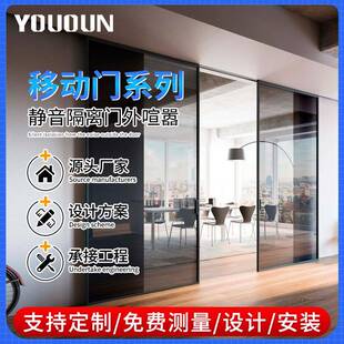 钢化玻璃平开移动门窄边三联动移门厨房客厅极窄玻璃移门推拉门