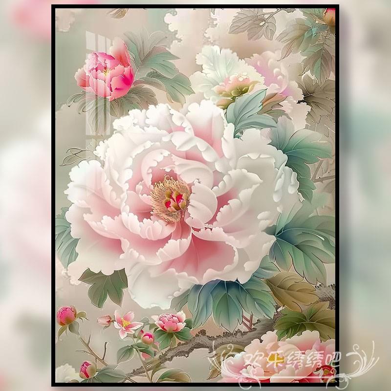国色牡丹花十字绣2025新款线绣小件花开富贵玄关卧室高端刺绣手工
