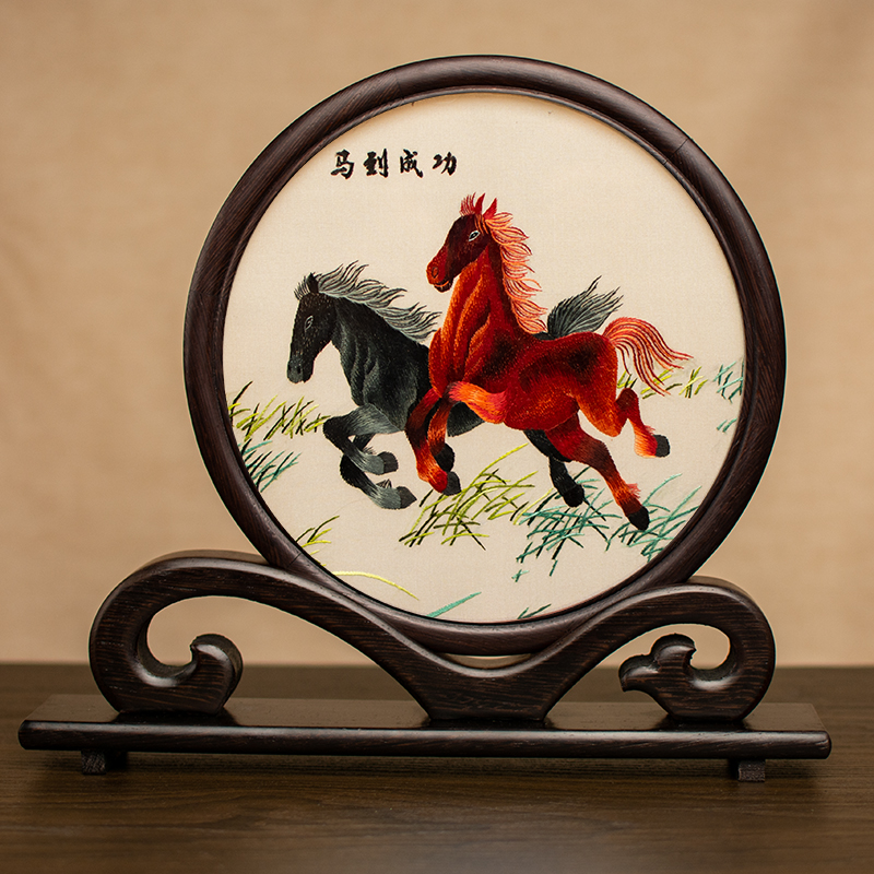 中式桌面摆件手工刺绣摆台古典面绣台屏绣花屏风装饰品特色礼品