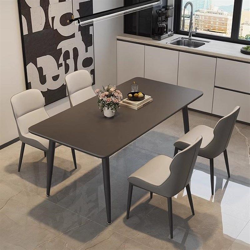 欧朗依诺岩板餐桌餐椅家用小户型现代长方形黑色饭桌全拖实木,住宅家具,岩板餐桌,淘宝优惠券,粉丝福利购,淘宝优惠卷