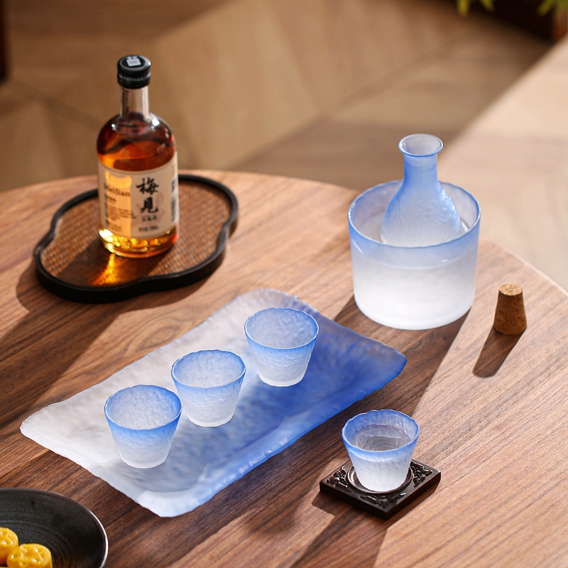 高端蔚蓝玻璃酒具套装白酒杯子家用G小号一两烈酒杯温酒壶清酒壶