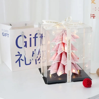 耶诞节有钱花耶诞树花束手工diy材料包套装透明平安夜礼盒送朋友