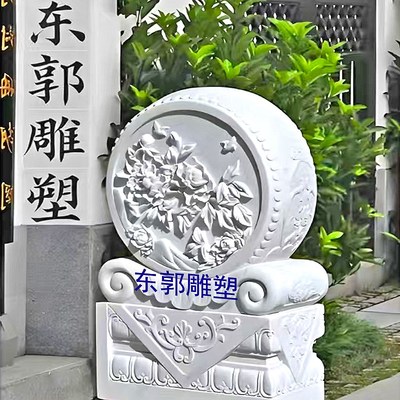 石雕汉白玉材质方形门墩抱鼓石一对中式家用别墅门口装饰雕塑摆件