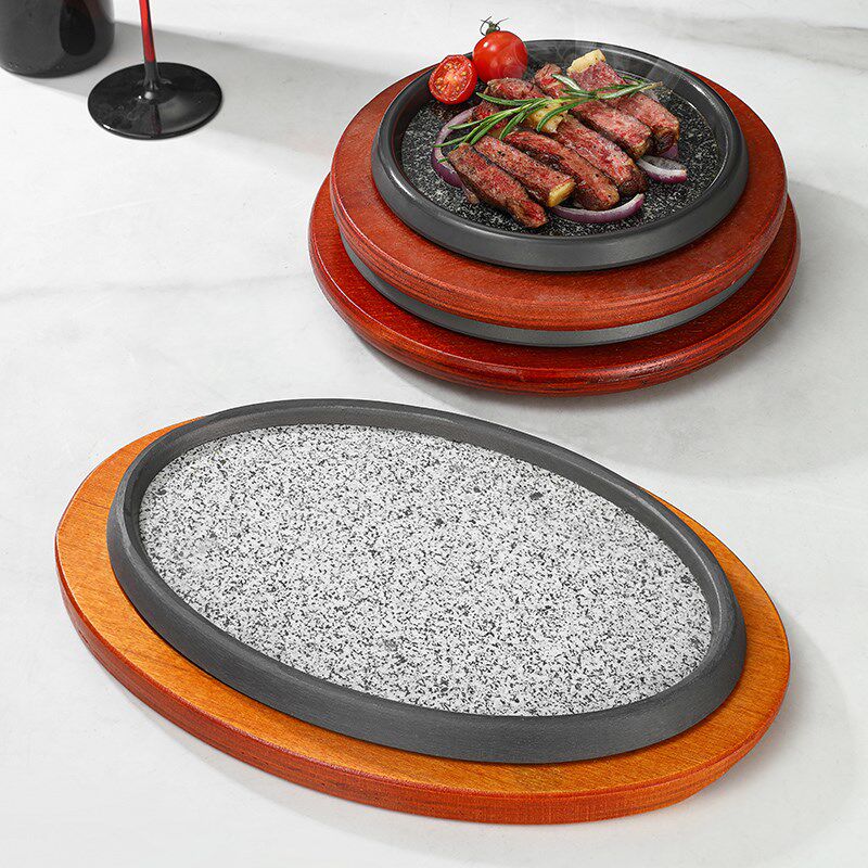 韩式包铝方形石烧盘抗裂岗石烧牛排盘蛋形西餐石板牛扒盘铁板