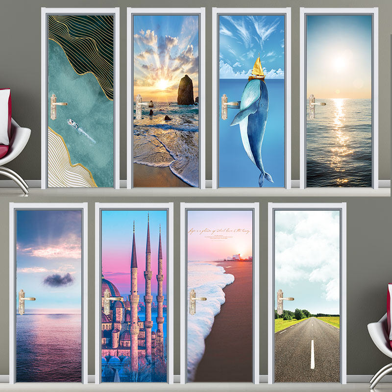 门纸入户木门翻新自粘风景玻璃推拉门膜卧室整张画,家居饰品,软装墙贴,淘宝优惠券,粉丝福利购,淘宝优惠卷