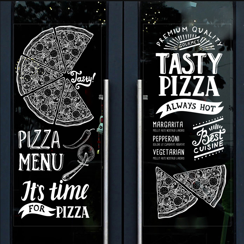 定制创意披萨pizz美食店铺橱窗玻璃门贴膜磨砂静电玻璃贴饰
