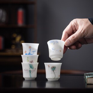 羊脂玉瓷茶杯主人杯素烧手绘家用小茶杯德化白瓷功夫茶具聚香客杯