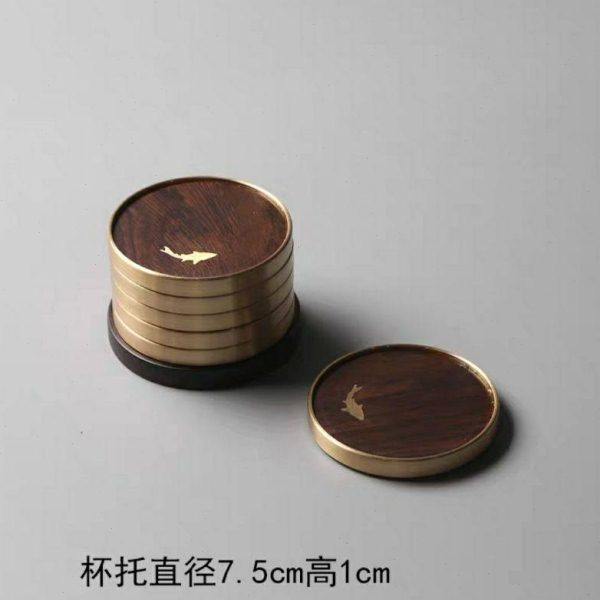 包邮黑檀花梨木杯垫茶台功夫茶具零配圆形木质铜边茶杯托隔热茶垫,餐饮具,杯垫,淘宝优惠券,粉丝福利购,淘宝优惠卷