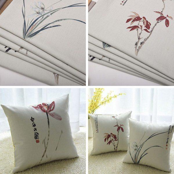新中式棉麻抱枕坐垫套沙发布料水墨印花靠包加厚麻布面料兰荷舒适,居家布艺,海绵垫/布料/面料/手工diy,淘宝优惠券,粉丝福利购,淘宝优惠卷