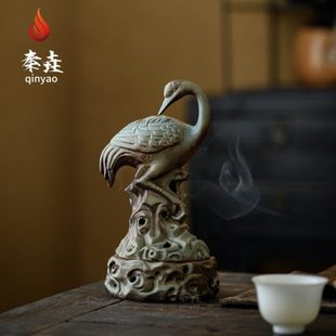 创意陶瓷仙鹤香炉摆件家用室内复古香薰炉书房茶室禅意檀香盘香炉